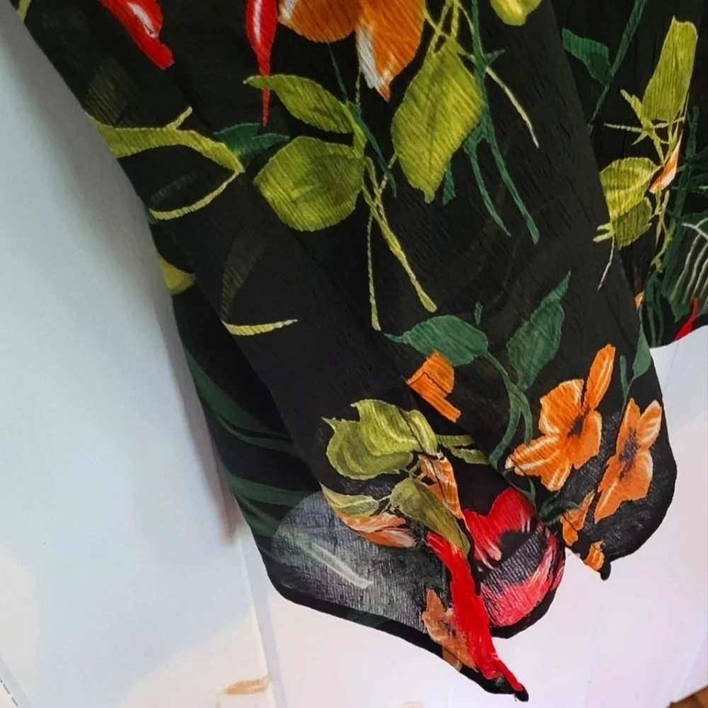 Susan Graver Tropical Print Sheer Button Front Tunic Cover-up